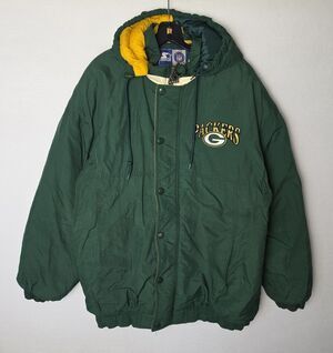 VTG 90s Green Bay Packers Starter NFL Puffer Jacket Removable Hood Mens Large